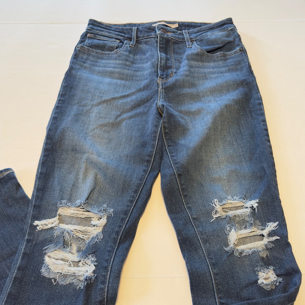 Levis 721 High Rise Skinny Ankle Jeans Blue Distressed Ripped Womens Size 29 - Picture 12 of 13